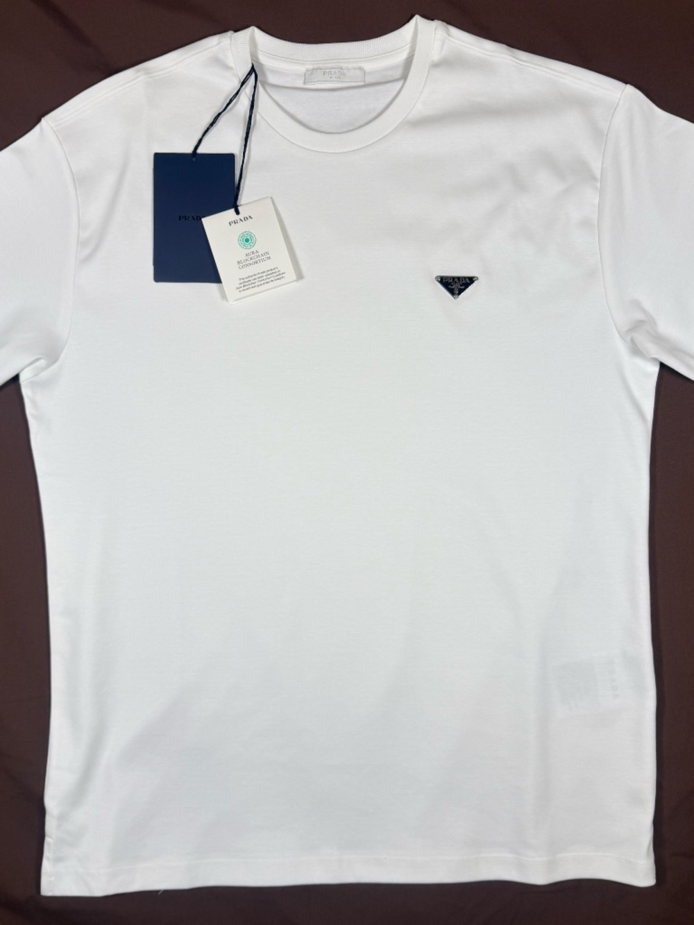 PRADA MEN'S WHITE COTTON T-SHIRT M REGULAR FIT ENAMELED TRIANGLE LOGO EXCELLENT - Picture 5 of 8
